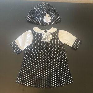 American Girl Doll Compatible Polka Dot Dress with Cap In Excellent Used Cond